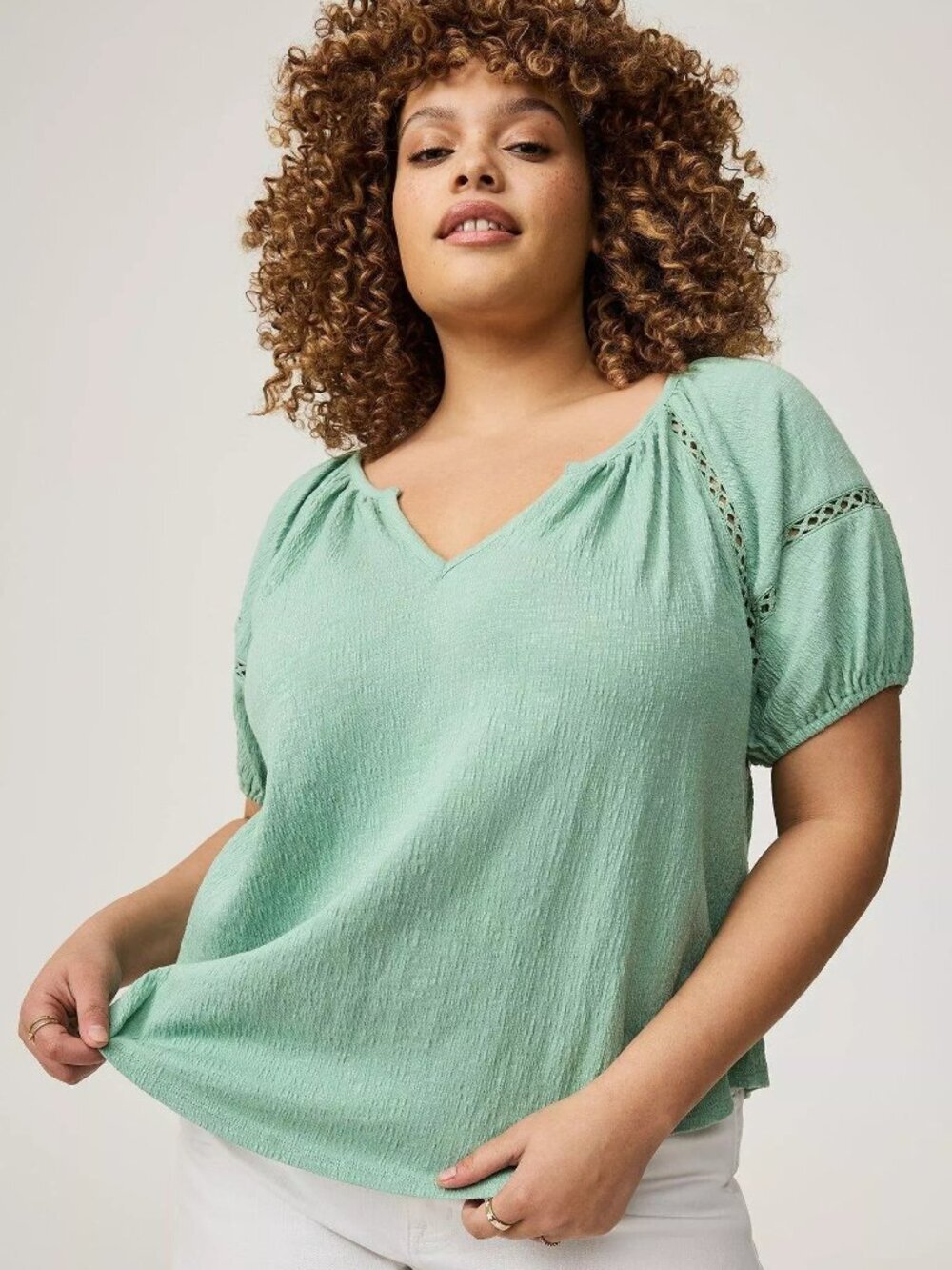 Torrid Granite Green Notch Neck Top in Size 1 (14/16)